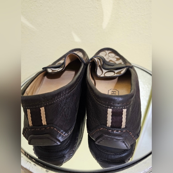 COACH Men's Brown Logo Canvas Penny Loafers with Dark Brown Trim - Picture 3 of 9